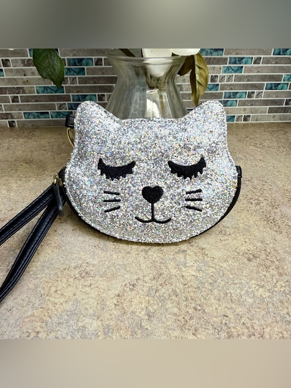 Betsey Johnson glitter cat wristlet